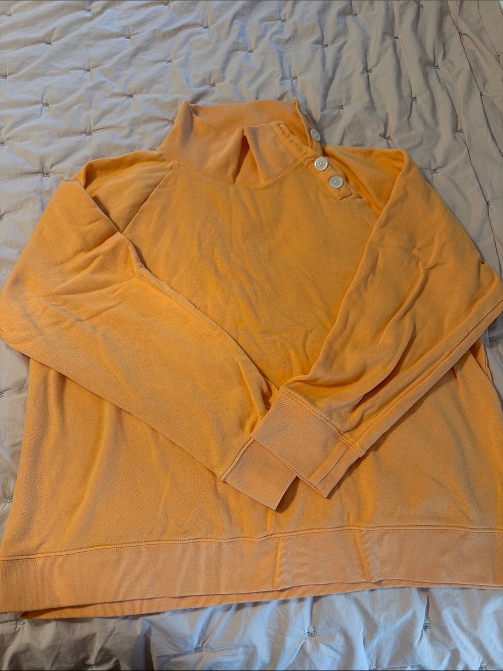 Button-Neck Pullover Sweatshirt in Tangerine Orange